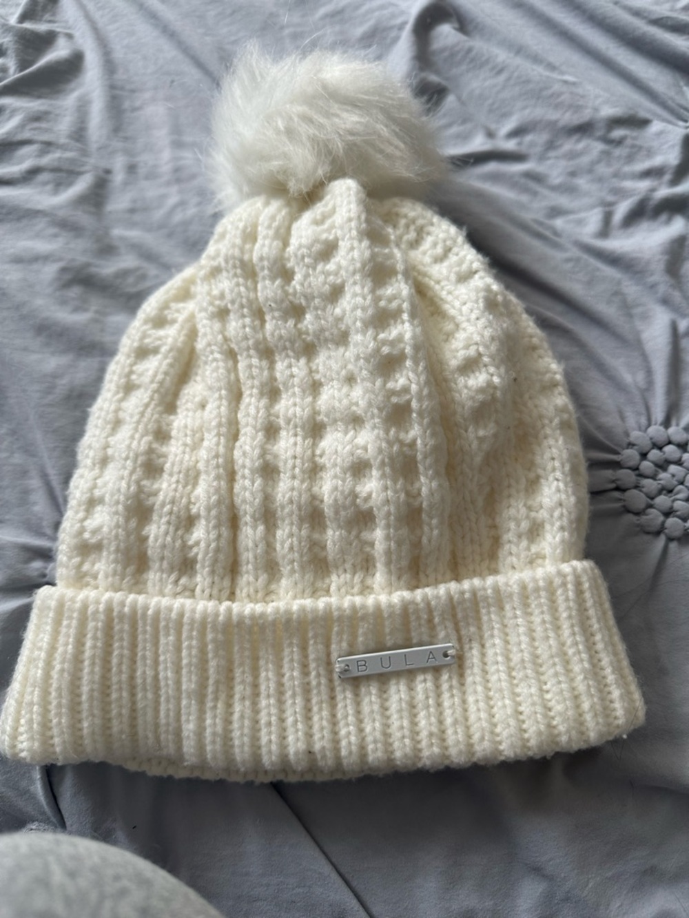 BULA Cream Cable Knit Pom Beanie - Women's Winter Hat